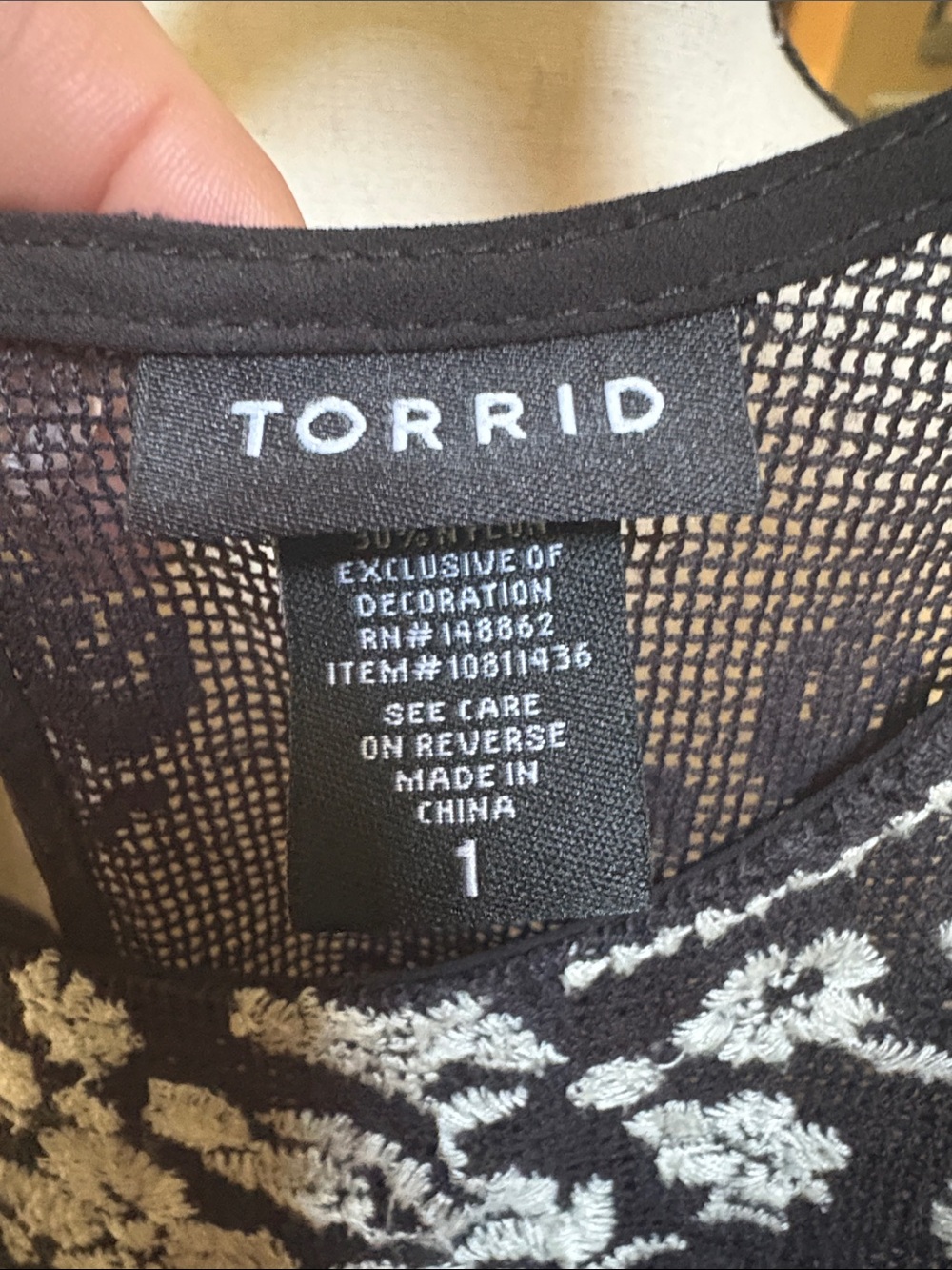 Torrid Black Cold-Shoulder Blouse with White Embroidery - Picture 4 of 5